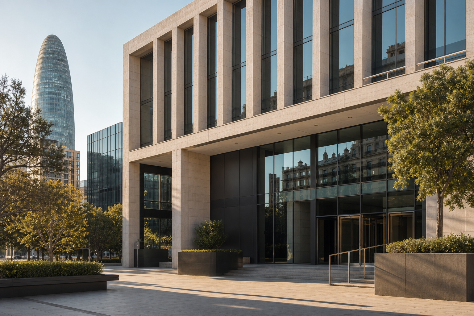 Edificio institucional moderno para derecho mercantil y sociedades